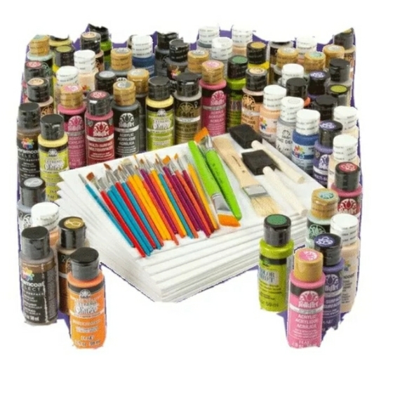 95-Piece Art Set: Includes Craft Paint, Canvas Panels, and Brushes - Picture 1 of 6